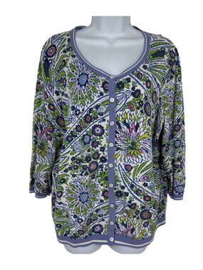 Talbots Women's Floral Paisley 3/4 Sleeve Button-Front Cardigan Size 2X
